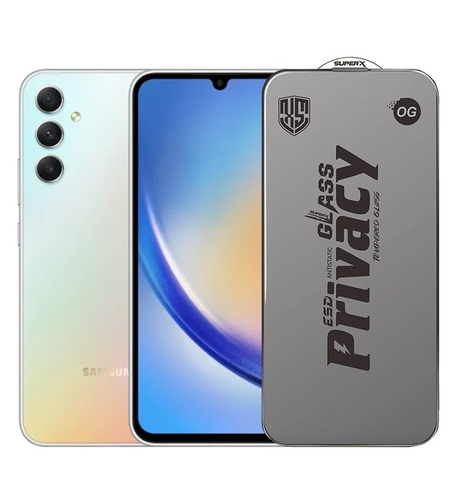 Folie de Protectie pentru Samsung Galaxy A34, Vafy, Sticla Securizata ESD Antistatica, Super-X Privacy OG, Margini Negre, 0.30 mm, Transparent Inchis