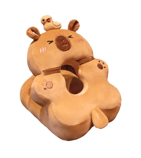 Perna din Spuma, Vafy, pentru Birou, Calatorii, Model Capybara, Lavabila, Umplutura de Bumbac, Spatiu Cap in Forma de 8, 30x35x30 cm, Portocaliu