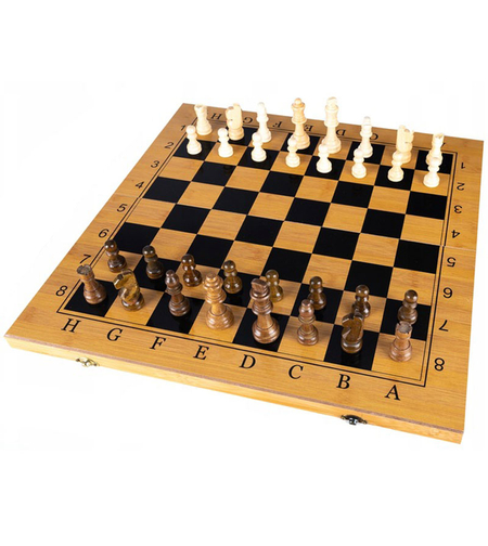 Joc sah si table din lemn, 48x48 cm, toate piesele incluse, maro
