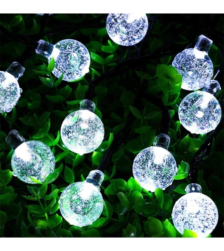 Instalatie Craciun, Tip Globuri de cristal, 200 Led-uri, 22 metri, Alb rece, Energie solara, Senzor de lumina, Vafy