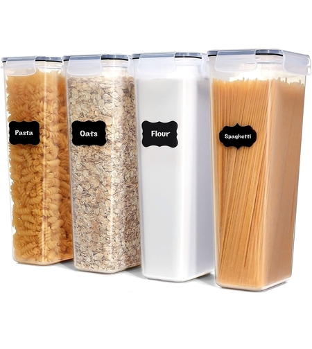 Set 4 Recipiente din Plastic, Flippy, pentru Alimente/Obiecte, Inchidere Ermetica, 4 x 2.8l, Transparent