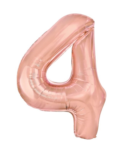 Balon din Folie Metalizata Flippy, Figurina Cifra, Tema Aniversare 100 cm, Ambalaj Individual, Pai inclus, Umflare cu Aer sau Heliu, Coral, Rose, Cifra 4