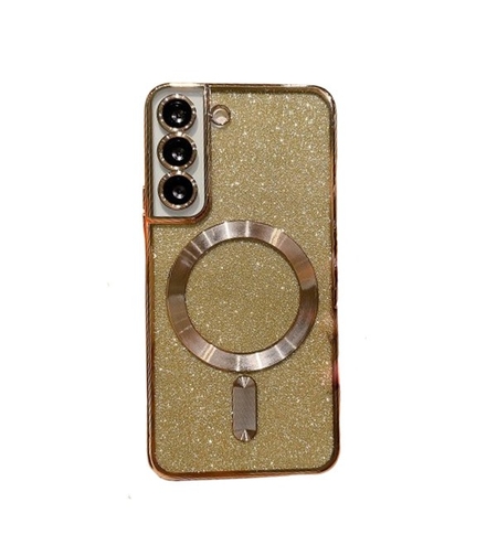 Husa de Protectie 2 in 1, Vafy, Husa pentru Samsung Galaxy S23 Ultra, Glitter Chrome Magsafe, din TPU, Magnetica, cu Protectie Lentila, Auriu