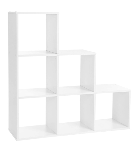 VASAGLE Biblioteca cu 6 compartimente, unitate de depozitare pentru decoratiuni, din lemn, 29x98x98cm, alb