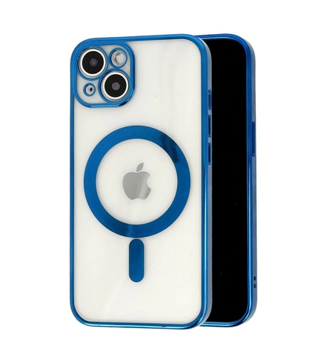 Husa MagSafe pentru Apple iPhone 12, Full Cover, Protectie camera, Margini colorate Electroplating, Magnetica, Incarcare Wireless, Vafy, Albastru