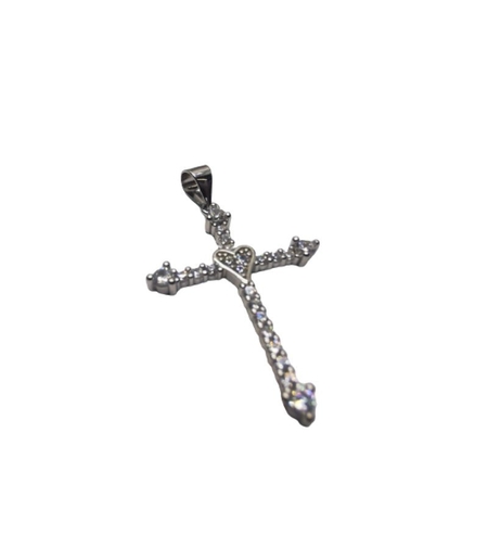 Pandantiv Argint 925 Cruce Mare cu Pietre si Inima, 2.24 g