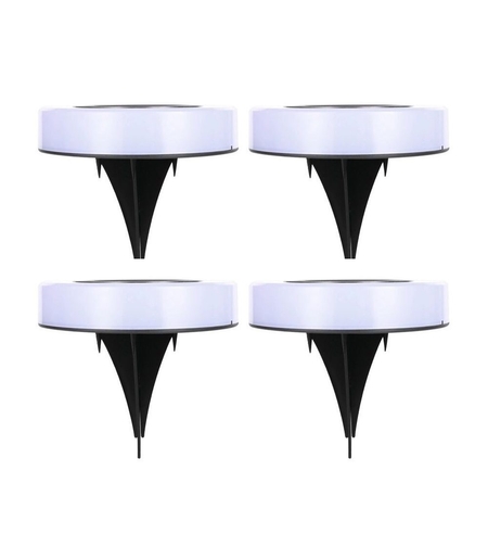 Set 4 Lampi Solare Led pentru Gradina, Flippy, Model Cerc, 10.5 x 2.4 cm, Buton On-Off, Alb Rece, Negru/Alb