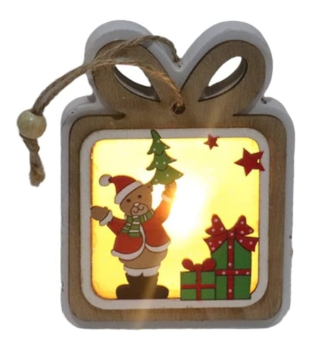 Ornament de Brad, Flippy, cu Lumini LED, din Lemn, Model Cadou, Multicolor