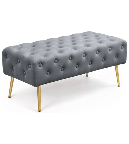 Taburet Monaco, tapitat cu catifea, tip banca, cu picioare metalice, 100x42x41 cm, gri