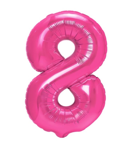 Balon din Folie Metalizata, Flippy, Figurina Cifra, Model 8, Tema Aniversare 100 cm, Ambalaj Individual, Pai Inclus, Umflare cu Aer sau Heliu, Roz