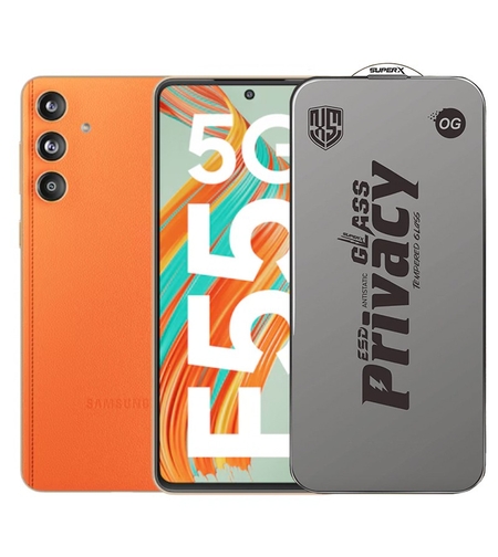 Folie de Protectie pentru Samsung Galaxy F55, Vafy, Sticla Securizata ESD Antistatica, Super-X Privacy OG, Margini Negre, 0.30 mm, Transparent Inchis