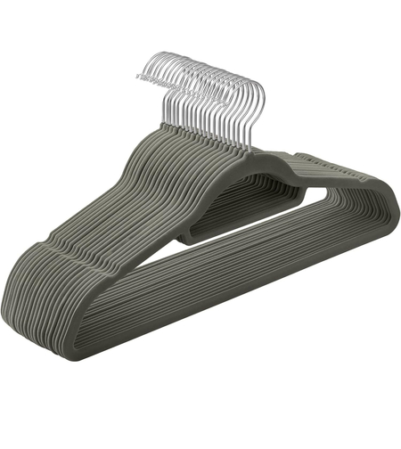 SONGMICS Set de 20 de umerase pentru haine, anti-alunecare cu catifea, bara de cravata si carlig pivotant, 43,5 cm, gri