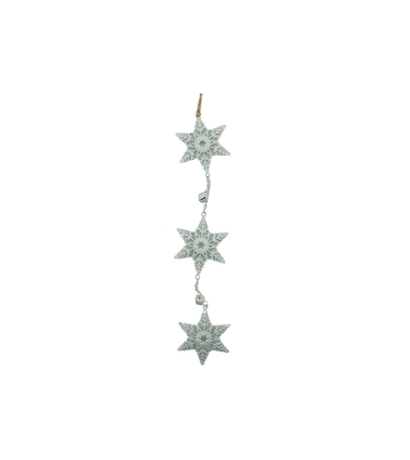 Ornament de brad trei fulgi de nea, Flippy, alb, metal, 30 cm