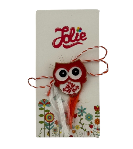 Martisor pentru copii, Jolie, Material Metal, Ambalaj Carton cu Design, Dimensiune Brosa Aproximativ 2x2 cm, Multicolor, Model Bufnita