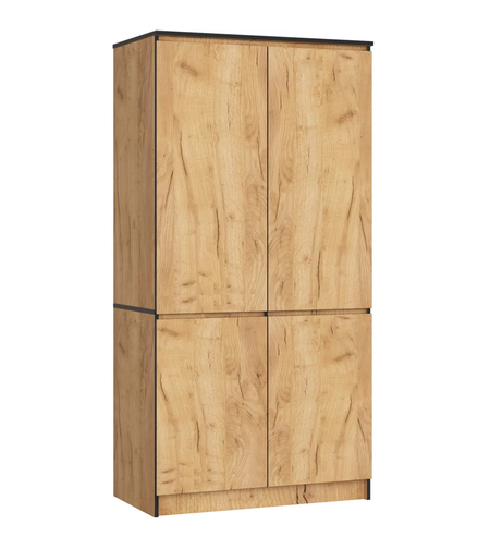 Dulap cu 4 usi, rafturi si bara pentru umerase, PAL laminat, 90x51x180 cm, stejar craft