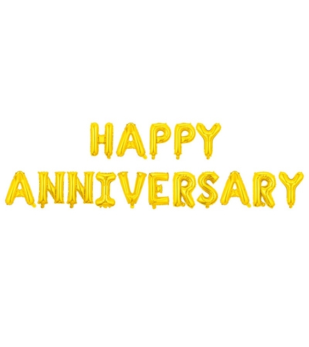 Set Baloane din Folie Metalizata, Flippy, Model Happy Anniversary, Litere de 40 cm, Baloane Party, Ambalaj Individual, Pai Inclus, Umflare cu Aer sau Heliu, Auriu