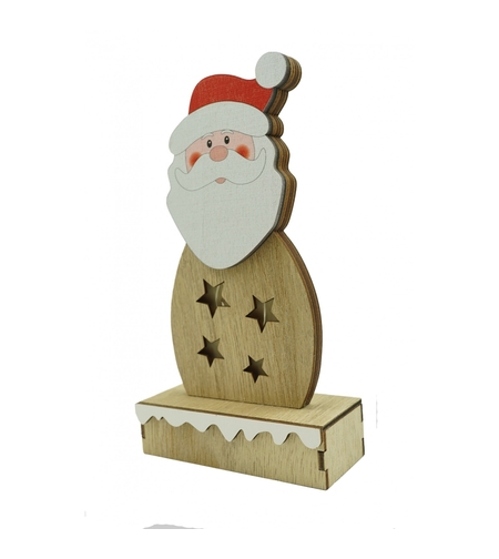 Decoratiune luminoasa, Flippy, Mos Craciun, maro, lungime: 10 cm, latime: 5 cm, inaltime: 19 cm, lemn, interior/exterior