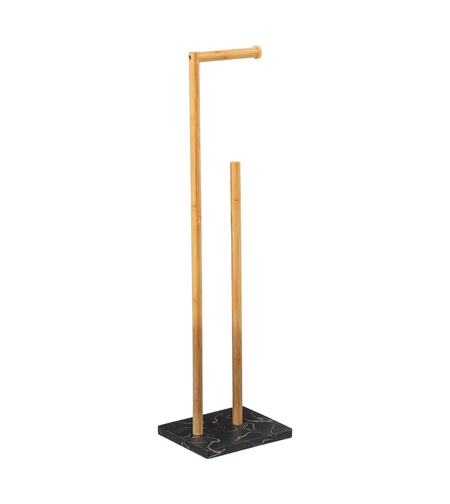 Suport hartie igienica 5Five Lea cu spatiu depozitare, bambus, 22x18x78 cm, negru si maro