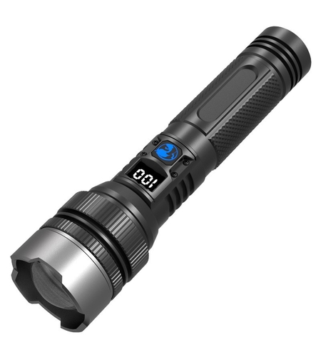 Lanterna LED Lumina Alba, Flippy, Lanterna cu Zoom Telescopic, Baterie externa, din Aluminiu + ABS, 1800 mAh, 17 x 4 x 3 cm, Negru