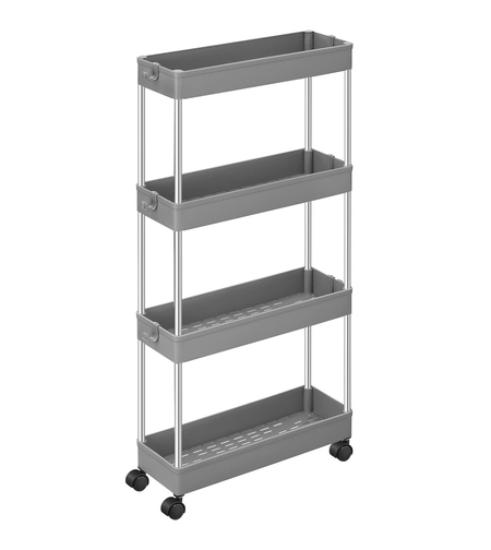 SONGMICS Carucior de depozitare pe roti, pentru bucatarie sau baie, din plastic, cu 4 nivele, 40x13x88cm, gri