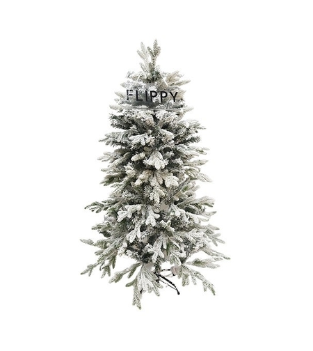 Brad Artificial de Craciun, Flippy, 1.5 m inaltime, Verde, Pulverizat complet alb-tip zapada, Interior/ Exterior, Ramuri bogate, Resigilat