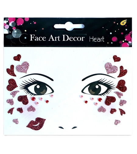 Sticker Temporar pentru Fata, Flippy, pentru Machiaj, Face Art, Halloween, Teatru, Tema Ziua Indragostitilor, Model cu Inimioare, Multicolor