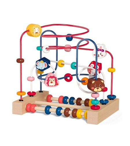 Jucarie din Lemn Montessori, Flippy, Labirint Motricitate cu Abac si Animalute, Rollercoaster pentru Copii, Educativ, Dezvoltarea Abilitatilor Motorii, Numaratoare, 22.5x22.5x15 cm, Multicolor