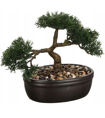 Bonsai artificial Atmosphera in ghiveci ceramic cu pietricele decorative, 23 cm, verde
