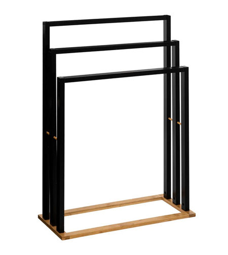 Suport prosoape 5Five Natureo cu 3 brate, 55x24x82 cm, MDF si bambus, negru