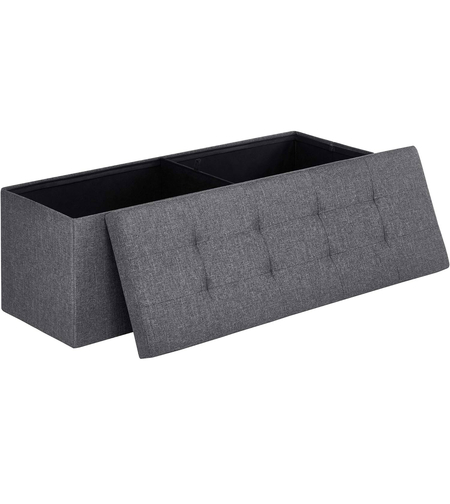 SONGMICS Taburet pliabil cu sezut moale, spatiu de depozitare 131litri, maxim 300kg, 110x38x38cm, gri inchis