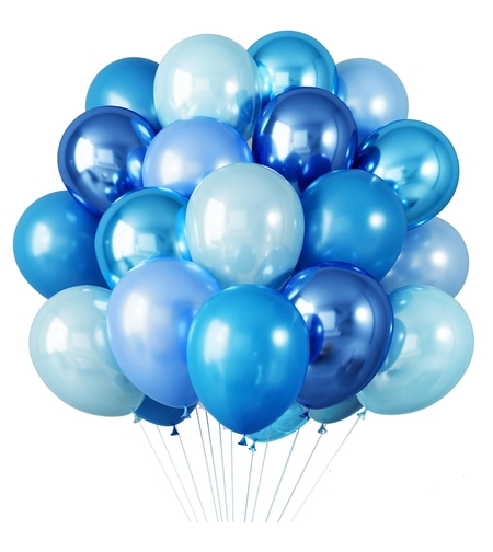 Set 10 Baloane din Latex Chrome, Flippy, Model Party, 23 cm, Diferite Nuante Albastru, 2.2 g
