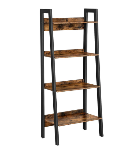 VASAGLE Biblioteca tip scara, cadru otel cu 4 polite din MDF, stil industrial, 56x34x138cm, maro rustic si negru