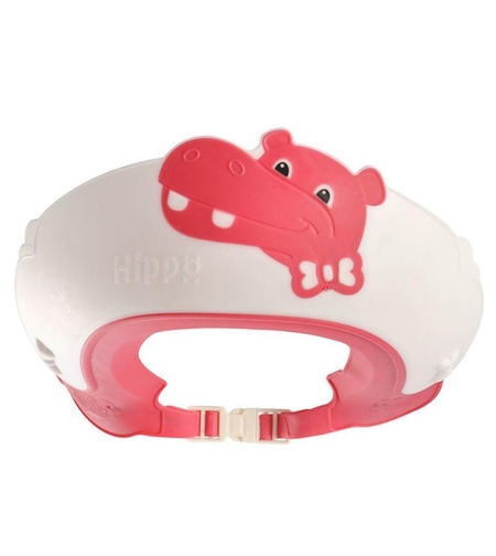 Viziera de Protectie Baie Pentru Copii, Fippy, Model Hipopotam, Dimensiune ajustabila, Durabil, Usor de curatat, Impotriva Samponului, pentru Ochi si Urechi, TPE+PP, 22x21 cm, Rosu