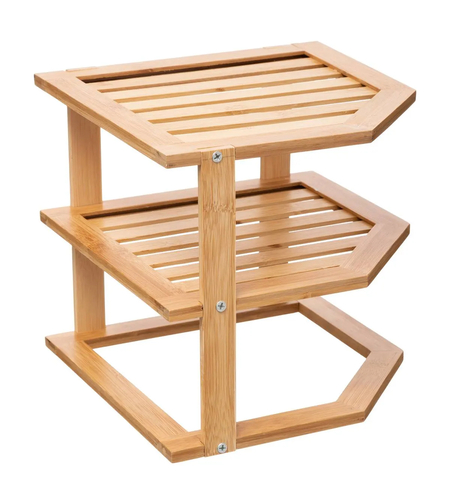 Etajera colt 5Five pentru bucatarie, 2 niveluri, bambus, 25x23x25 cm, maro natural
