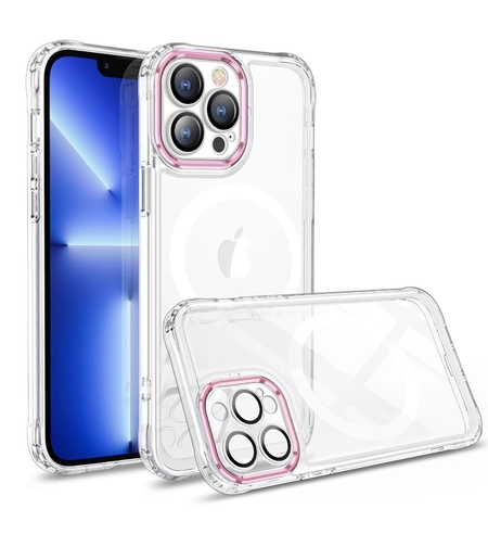 Husa MagSafe Silicone pentru iPhone 12 Pro Max, Vafy, Transparenta, Magnetica, Extra Protectie Camera Roz