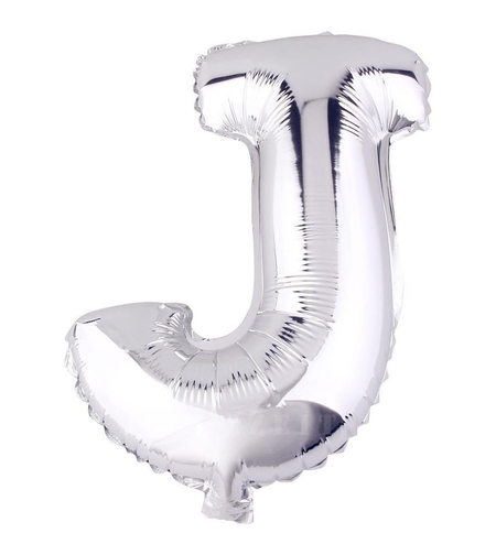 Balon Folie Metalizata Litera J, Flippy, 80 cm, Umflati cu Heliu sau Aer, Ambalaj Individual, Pai inclus, Argintiu