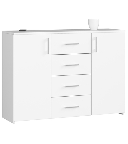 Comoda cu 4 sertare si 2 usi, PAL laminat, 110x35x80 cm, alb mat
