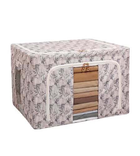 Cutie Depozitare, Vafy, 66L, din Material Textil, 50 x 40 x 33 cm, pentru Haine si Lenjerii, Model Bambus, Galben