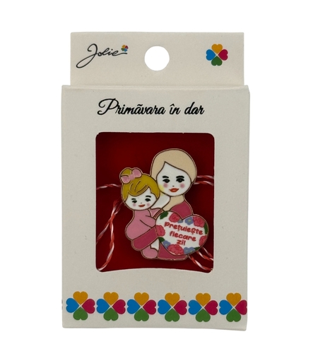 Martisor Brosa Mica in Cutie, Jolie, Design cu Mesaj, Material Metal, Dimensiune 2.5-3 cm, Model Mama si Fiica