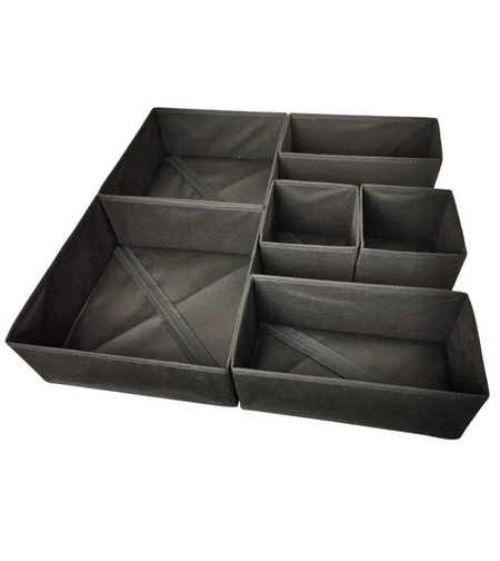 Organizator pentru Sertar, Flippy, 3 Marimi, pentru Lenjerie, Tricouri, Sosete, 6 Piese, Pliabil, Stivuibil, din Tesatura, Negru