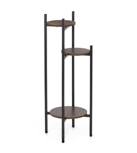 Suport pentru flori, rotund cu 3 polite, structura metalica si MDF, 32x32x81 cm, negru
