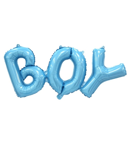 Set Baloane din Folie Metalizată, Vafy, Model Scris Boy, 38x95 cm, Tematica Baby Shower, Baloane Party, Ambalaj Individual, Pai Inclus, Umflare cu Aer sau Heliu, Albastru