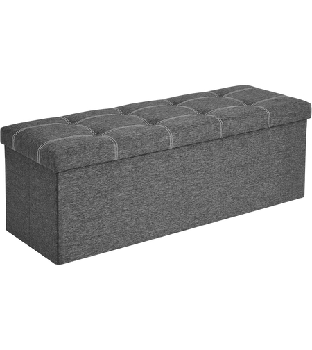 SONGMICS Bancheta pliabila cu spatiu de depozitare 110x38x38 cm, MDF si material textil, capacitate 300 kg, gri inchis
