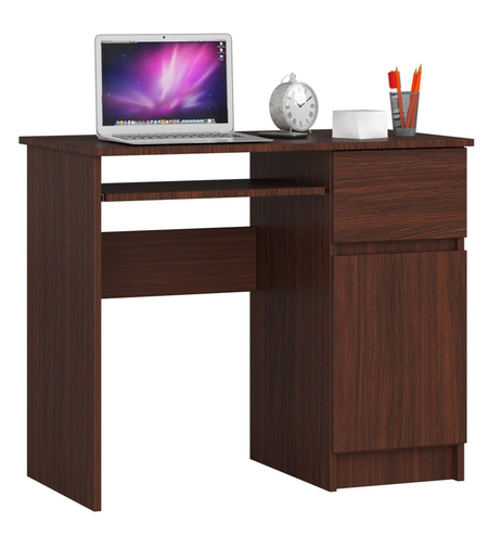 Birou computer PIKSEL, cu sertar, dulap si raft pentru tastatura, dreapta, 90x50x77 cm, maro wenge
