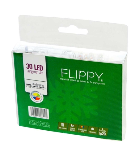 Instalatie de Craciun cu Baterii Tip Liniar, 2 jocuri de lumini, Fir Transparent 3 m 30 LED -uri, Multicolor