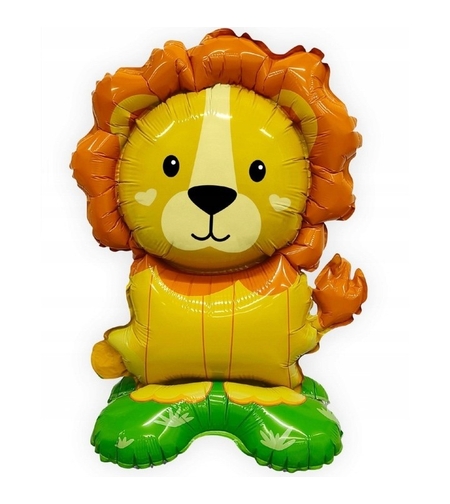 Balon din Folie Metalizata, Vafy, Mini Figurine Animalute, Model Leu, Tematica Aniversare, 39x58 cm, Ambalaj Individual, Pai Inclus, Umflare cu Aer sau Heliu, Multicolor