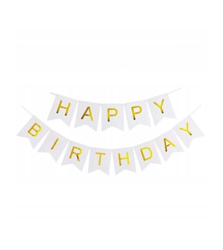 Banner Happy Birthday 100x200 cm, Flippy, Dimensiune Stegulet 11.5x16.5 cm, Rola de Ata Inclusa, Alb