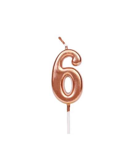 Lumanare de Tort, Flippy, Model Cifra 6, Party, 4.5 x 2.5 cm, din Parafina, Rose Gold