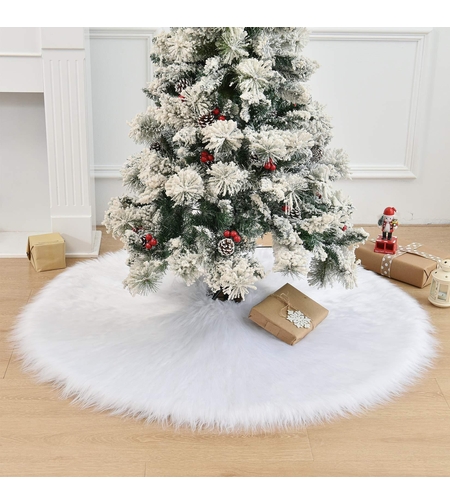 Covor pentru bradul de Craciun White Haipai, diametru 78 cm, blana cu o grosime 2.5-3 cm, alb
