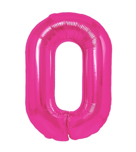 Balon din Folie Metalizata, Flippy, Figurina Cifra, Model 0, Tema Aniversare 100 cm, Ambalaj Individual, Pai Inclus, Umflare cu Aer sau Heliu, Roz